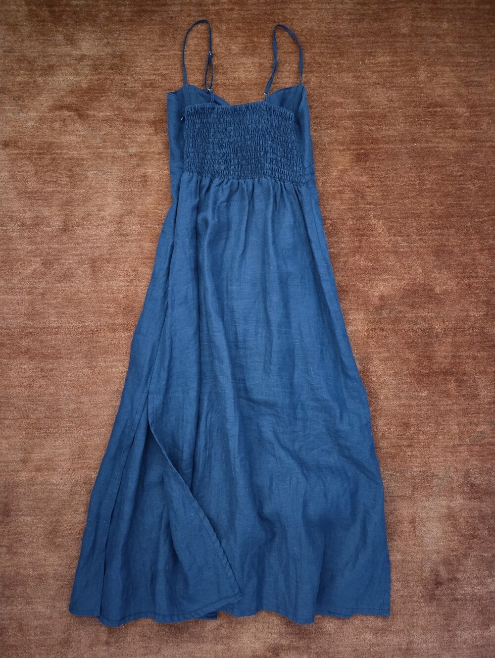 Blue Button-Front Cotton Sundress with Tie Detail - Picture 4 of 4